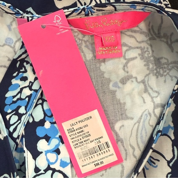 Lilly Pulitzer XXS IONA SLEEVELESS TOP Low Tide Navy Bouquet Tank NWT Floral $98 - Picture 14 of 16